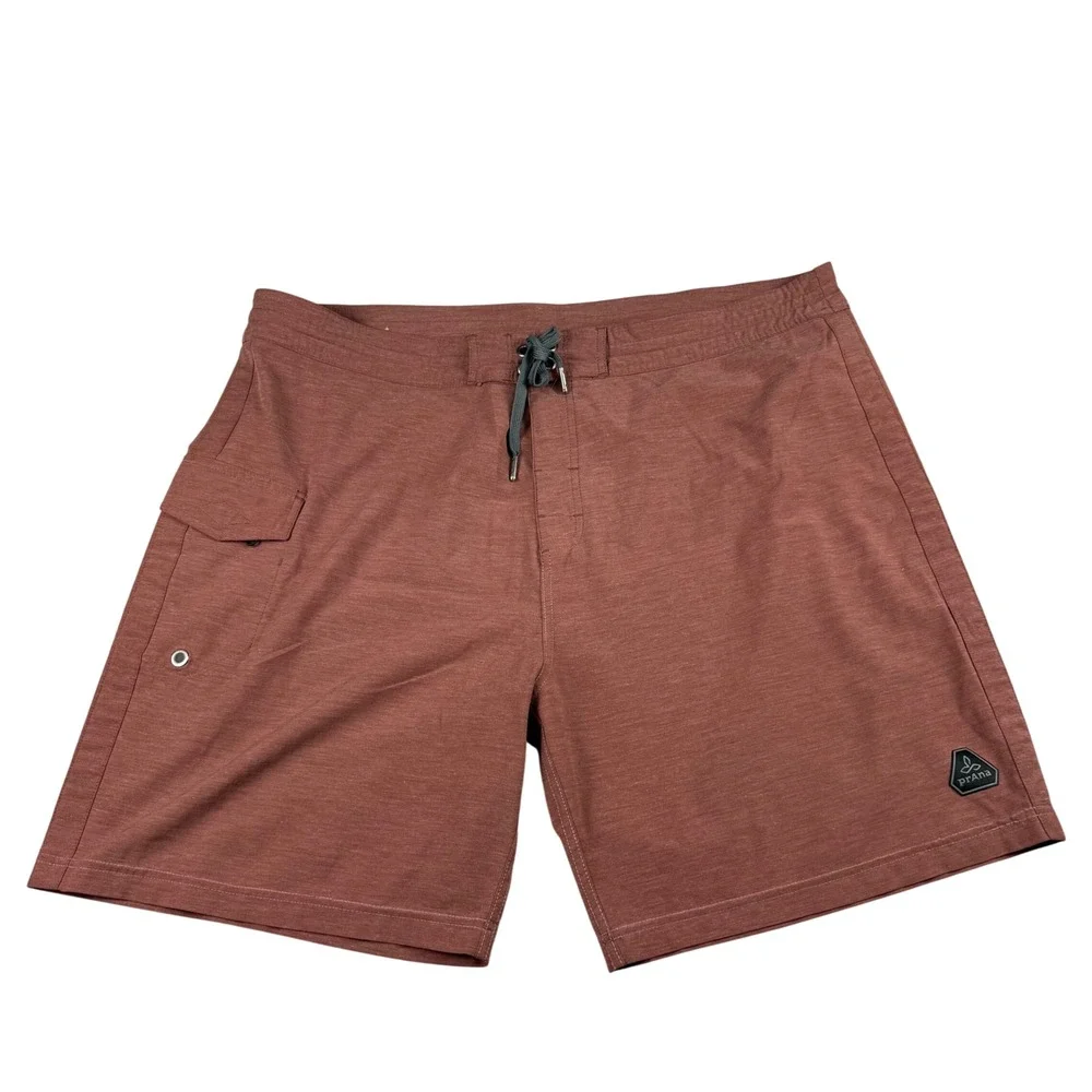 Prana Board Shorts Mens 40 Heathered Maroon Gorpcore UPF 50+ Unlined Pockets XXL